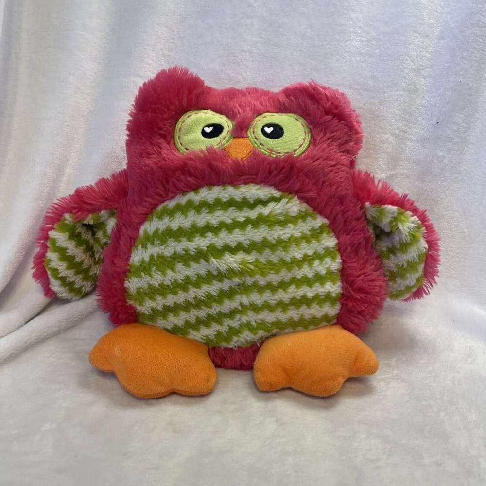 Owl Dan Dee 12" Plush‎ Stuffed Animal Pink Green Cuddle Snuggle Pillow Chevron